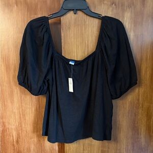 NWT Old Navy Black Square Neck Puff Sleeve Blouse | 100% Cotton | Women’s Large